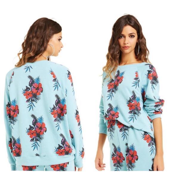 Wildfox Hibiscus Dreams Sweatshirt Pullover Tropical Hawaiian Floral Blue XS - Picture 7 of 9